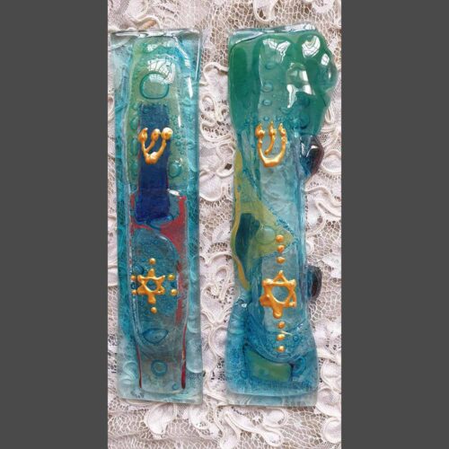 מזוזה זכוכית פיוזינג גדולה טורקיז 24  סנטימטר